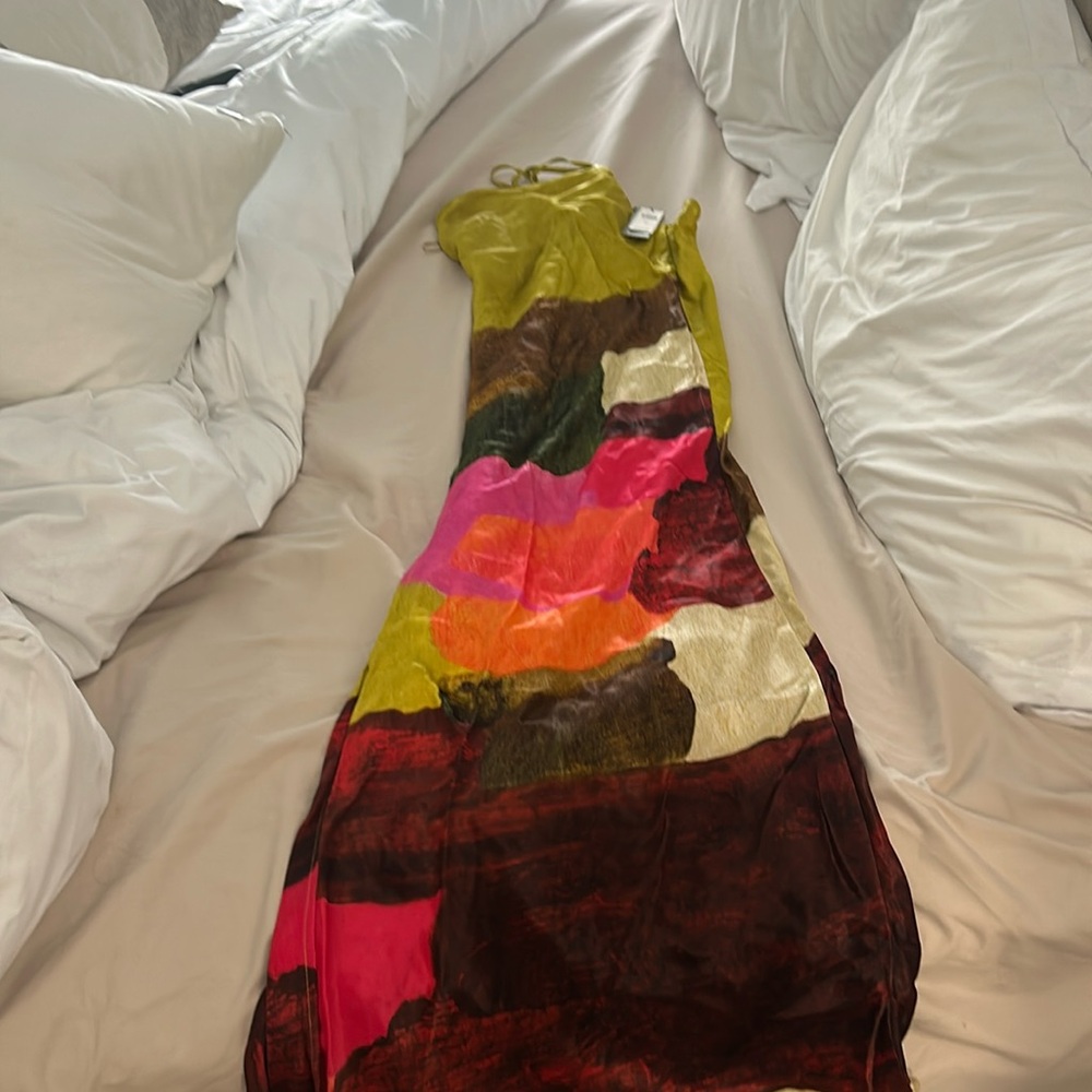 Anthropologie slip long multi color dress, size M